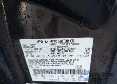 2011 Ford F-150 Lariat из США, поврежденный, VIN 1FTFW1EF0BFB00305